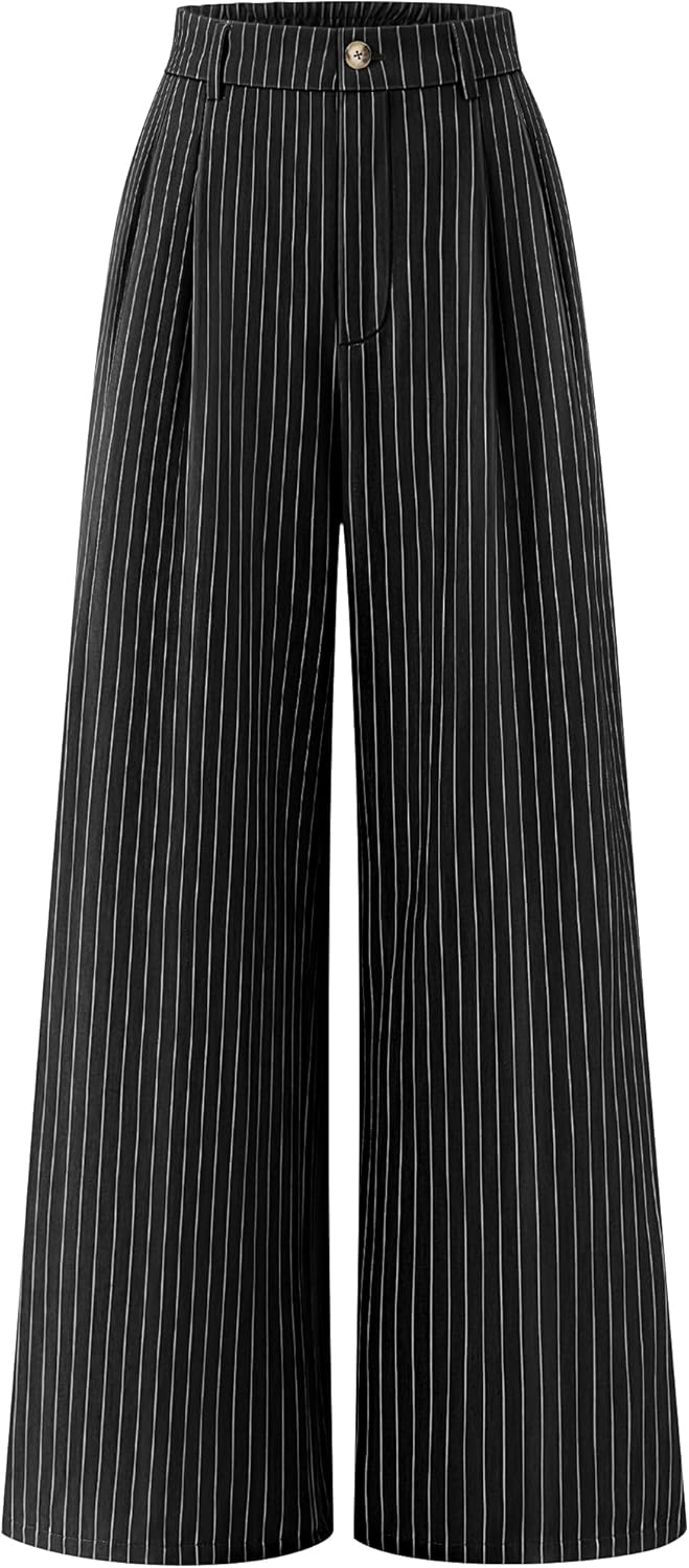 ZESICA Women's Wide Leg Striped Palazzo Pants 2026 Casual High Waist Straight Business Work Dressy Trousers with Pockets - Image 2