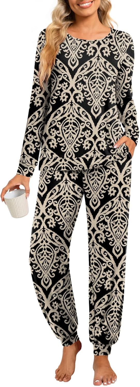 syoss Womens Pajama Set Long Sleeve Sleepwear Fall Round Neck Nightwear Soft Pjs 2 Piece Lounge Sets with Pockets - Image 2