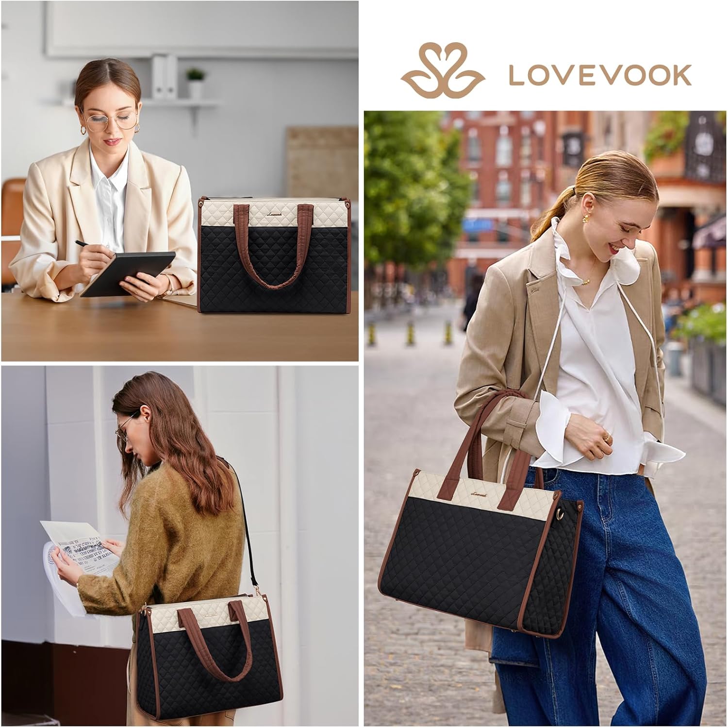 LOVEVOOK Laptop Bag for Women,15.6 Inch Laptop Tote Bag,Quilted Work Tote Bags Women, Professional Computer Business Teacher Tote Bag Office Briefcase Purse,Lightweight Shoulder Travel - Image 3