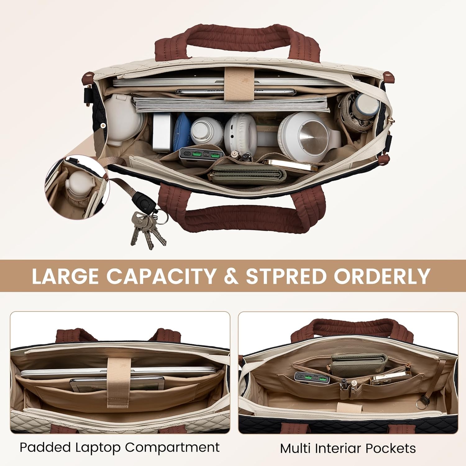 LOVEVOOK Laptop Bag for Women,15.6 Inch Laptop Tote Bag,Quilted Work Tote Bags Women, Professional Computer Business Teacher Tote Bag Office Briefcase Purse,Lightweight Shoulder Travel - Image 4