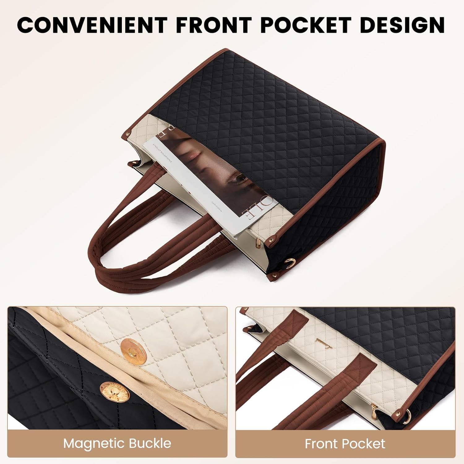 LOVEVOOK Laptop Bag for Women,15.6 Inch Laptop Tote Bag,Quilted Work Tote Bags Women, Professional Computer Business Teacher Tote Bag Office Briefcase Purse,Lightweight Shoulder Travel - Image 5