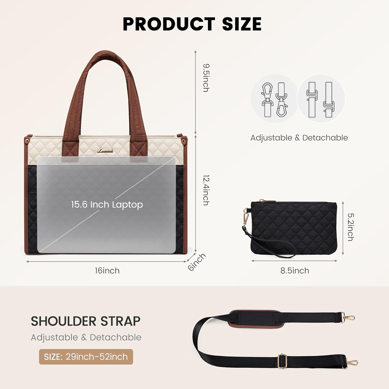 LOVEVOOK Laptop Bag for Women,15.6 Inch Laptop Tote Bag,Quilted Work Tote Bags Women, Professional Computer Business Teacher Tote Bag Office Briefcase Purse,Lightweight Shoulder Travel - Image 7