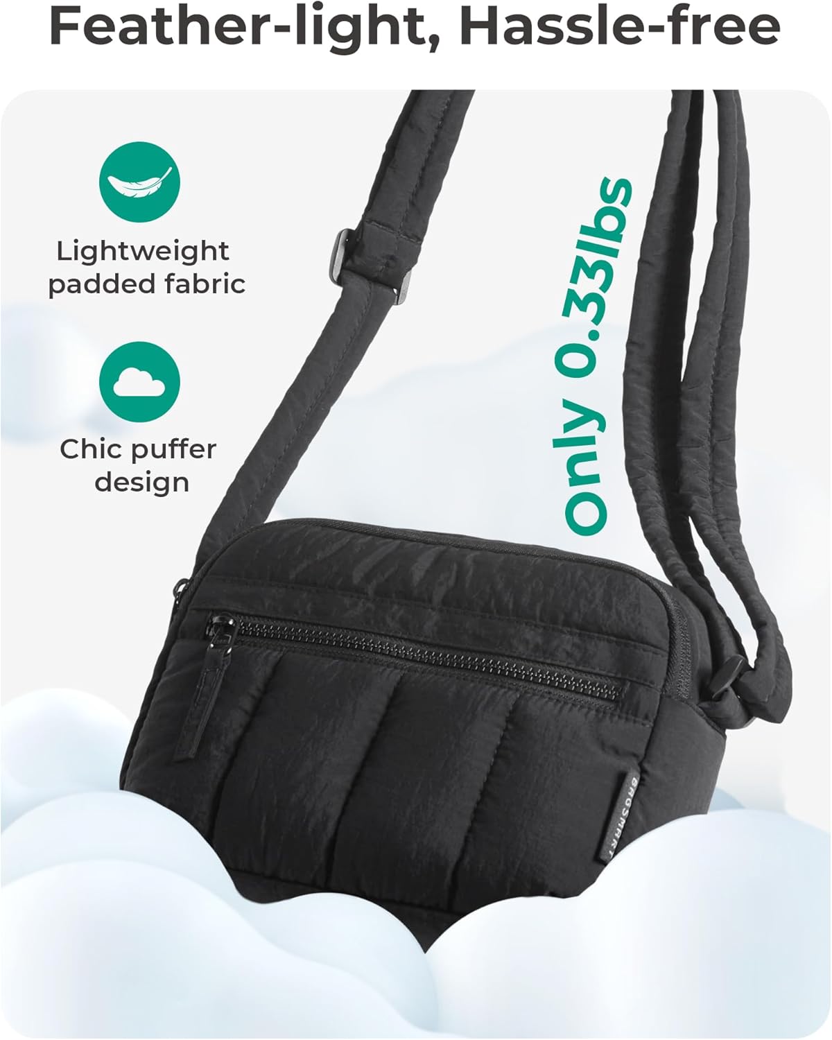 BAGSMART Cross Body Purse, Mini Crossbody Bags for Women Travel Purse, Puffy Shoulder Handbag Wallet with RFID Blocking Slots, Black-small - Image 5