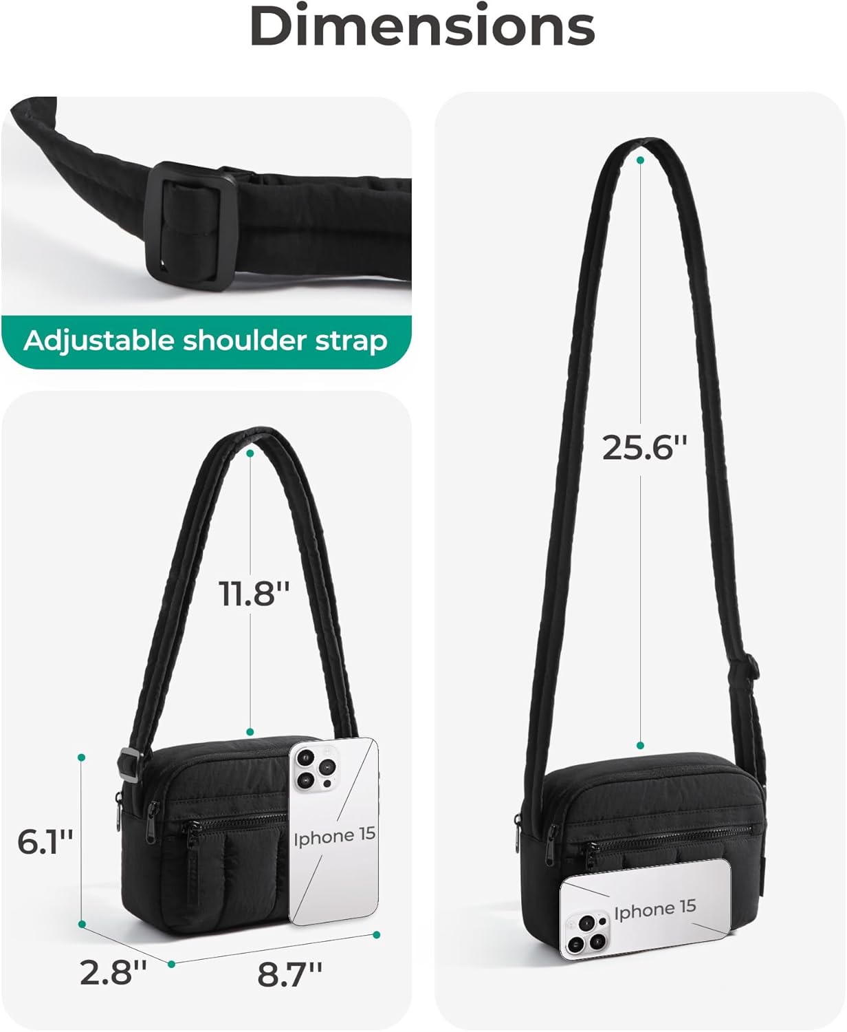 BAGSMART Cross Body Purse, Mini Crossbody Bags for Women Travel Purse, Puffy Shoulder Handbag Wallet with RFID Blocking Slots, Black-small - Image 8