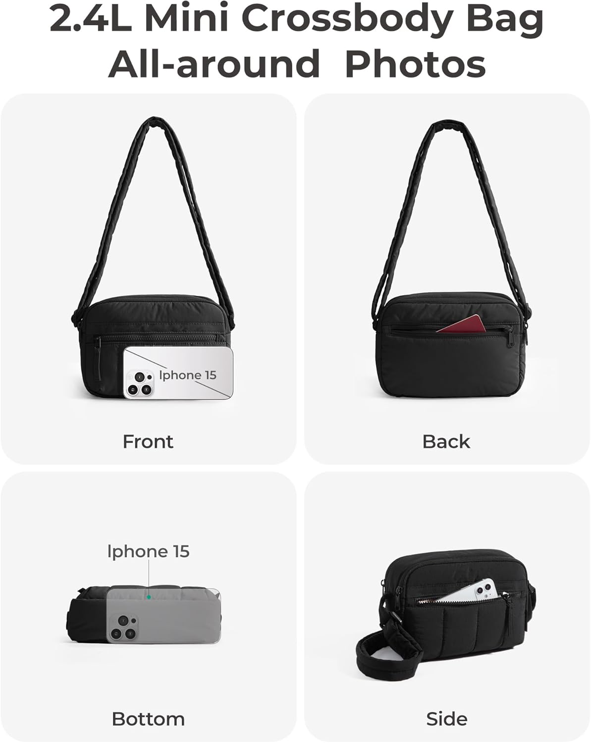 BAGSMART Cross Body Purse, Mini Crossbody Bags for Women Travel Purse, Puffy Shoulder Handbag Wallet with RFID Blocking Slots, Black-small - Image 9