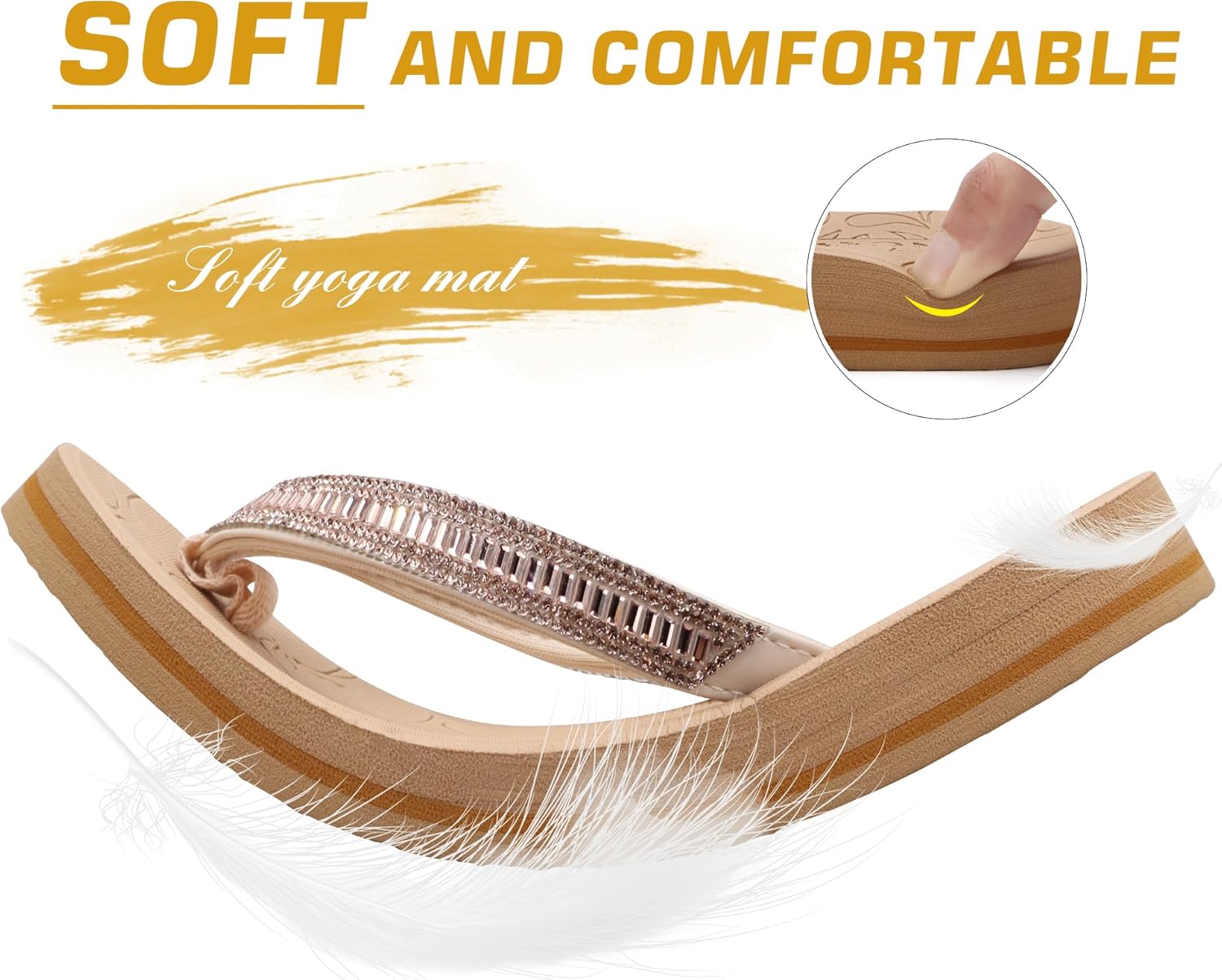 ONCAI Women's Flip Flops with Rhinestone, Arch Support Yoga Mat Comfort Walking Summer Beach Thong Sandals with Plantar Fasciitis Rubber Soles US Size 5-11 - Image 6