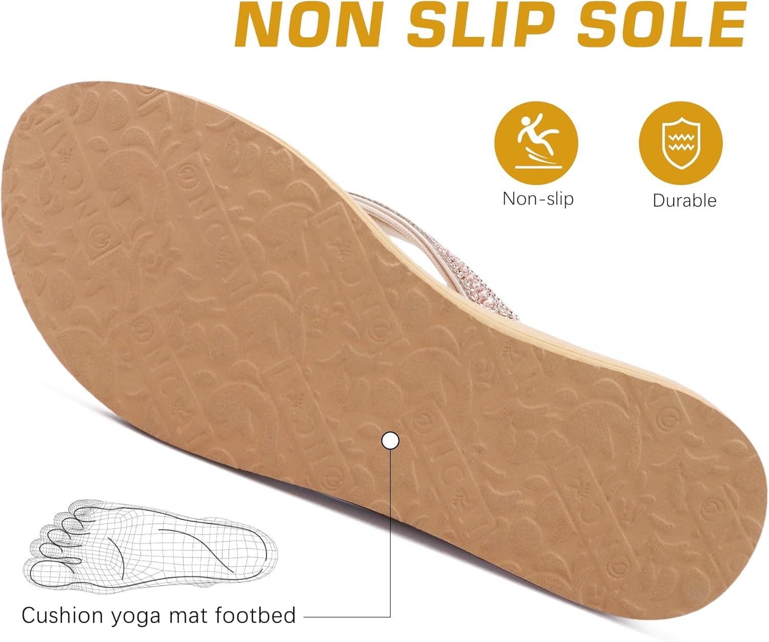 ONCAI Women's Flip Flops with Rhinestone, Arch Support Yoga Mat Comfort Walking Summer Beach Thong Sandals with Plantar Fasciitis Rubber Soles US Size 5-11 - Image 7