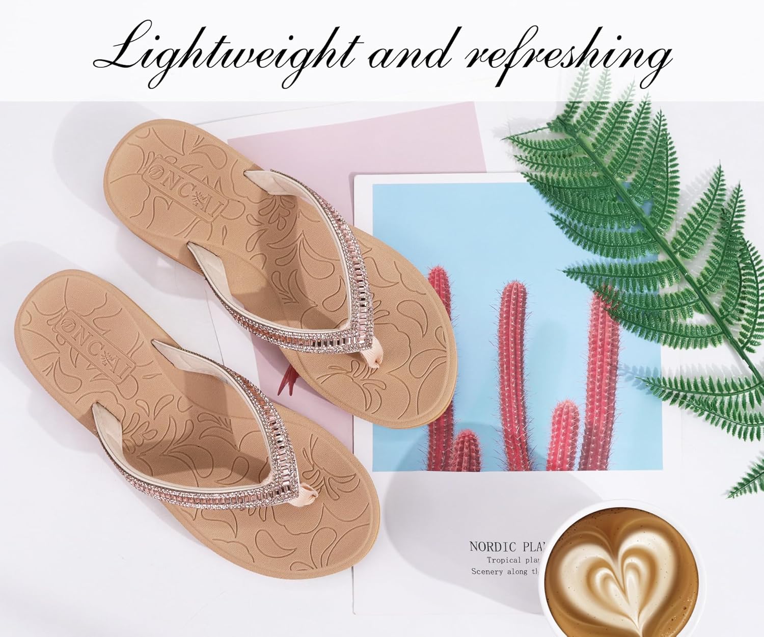 ONCAI Women's Flip Flops with Rhinestone, Arch Support Yoga Mat Comfort Walking Summer Beach Thong Sandals with Plantar Fasciitis Rubber Soles US Size 5-11 - Image 8