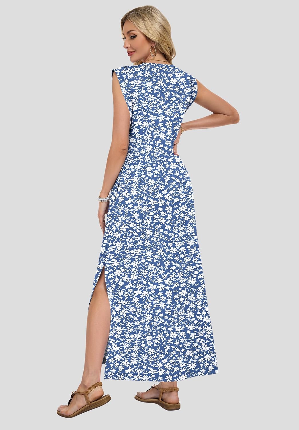 AUSELILY Women's V Neck Maxi Dresses, Straight-Cut Wrinkle-Free, Summer Split Sleeveless Vacation Dress with Pockets 2026 - Image 3