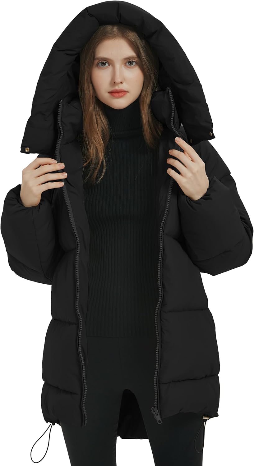 PEHMEA Women Mid-Length Puffer Hooded Jacket Winter Padded Warm Coat Thicken Outerwear Coats - Image 3