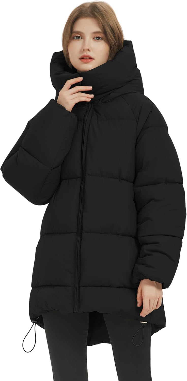 PEHMEA Women Mid-Length Puffer Hooded Jacket Winter Padded Warm Coat Thicken Outerwear Coats - Image 5