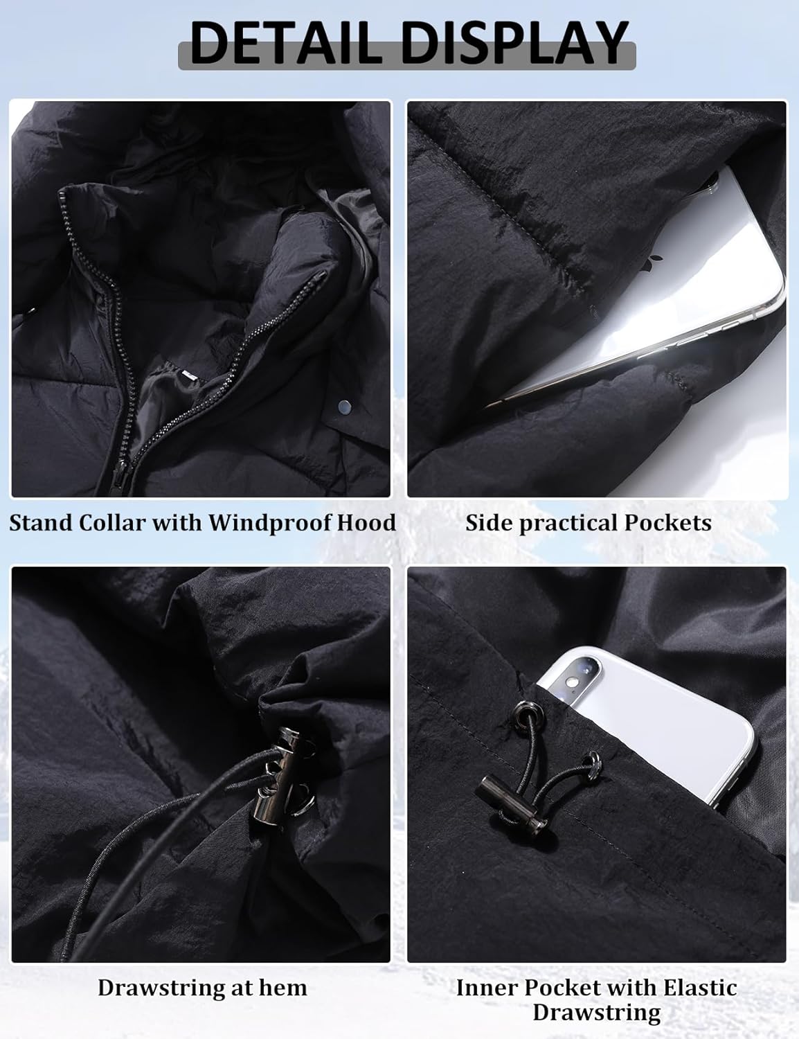 PEHMEA Women Mid-Length Puffer Hooded Jacket Winter Padded Warm Coat Thicken Outerwear Coats - Image 7