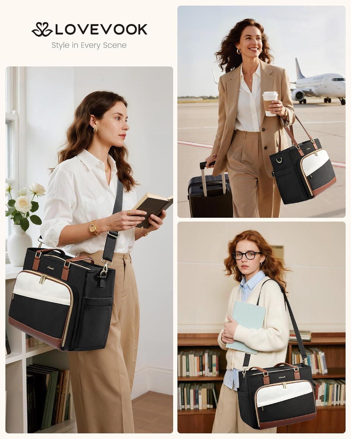 LOVEVOOK Teacher Tote Bag, Laptop Bag for Women with Large Cup Holder & Accordion File Area, Work Tote Bag for Business - Image 3