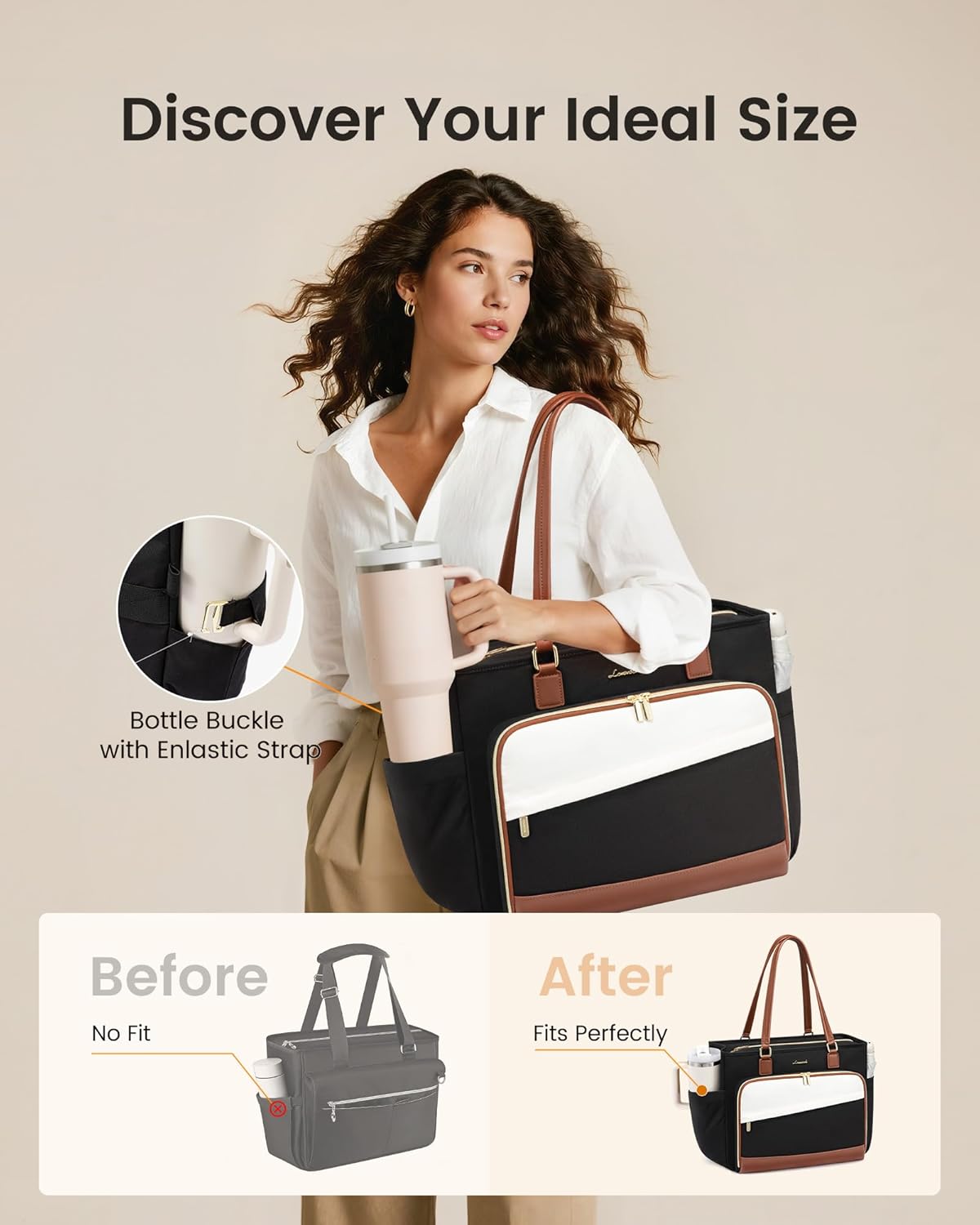 LOVEVOOK Teacher Tote Bag, Laptop Bag for Women with Large Cup Holder & Accordion File Area, Work Tote Bag for Business - Image 5