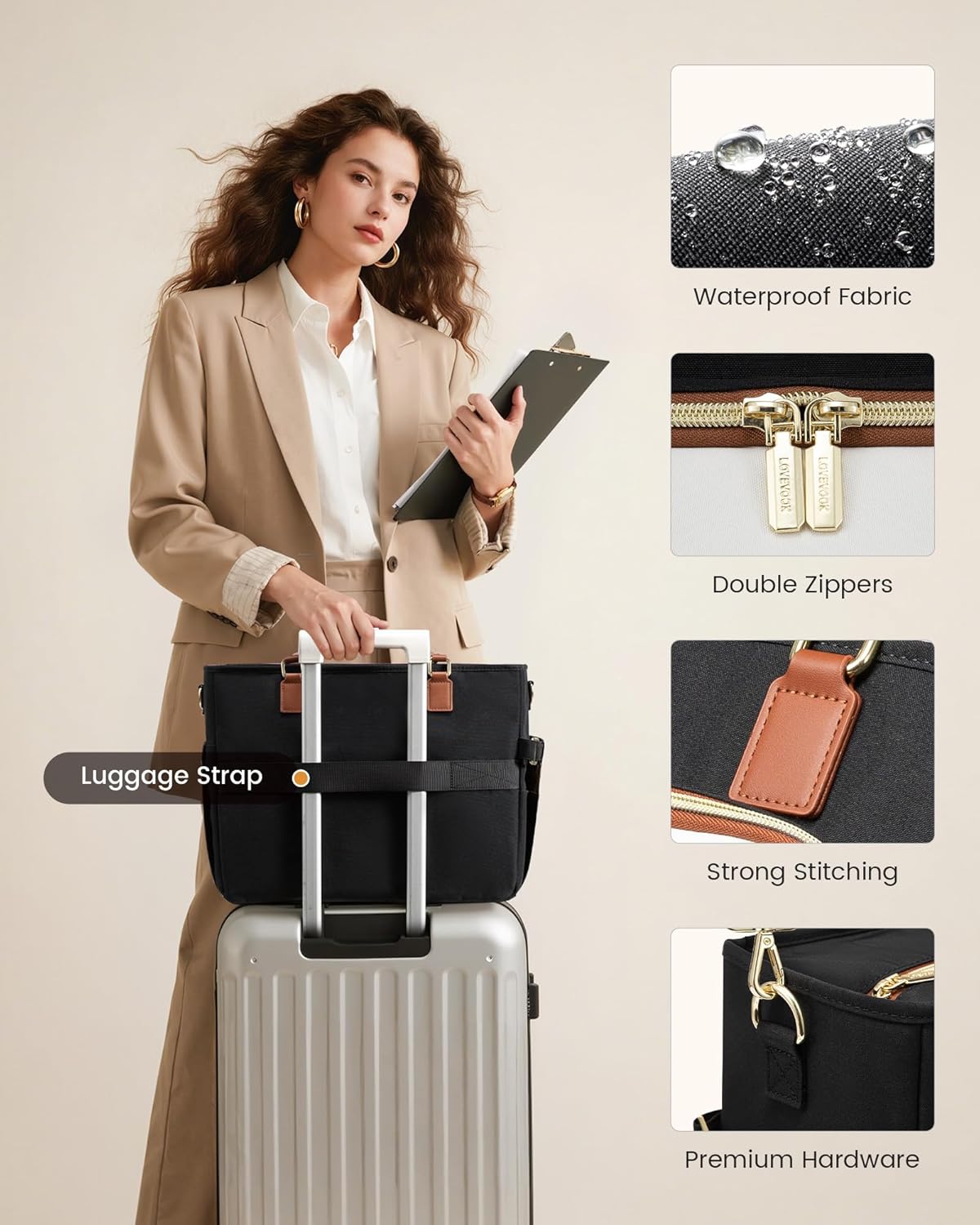 LOVEVOOK Teacher Tote Bag, Laptop Bag for Women with Large Cup Holder & Accordion File Area, Work Tote Bag for Business - Image 7