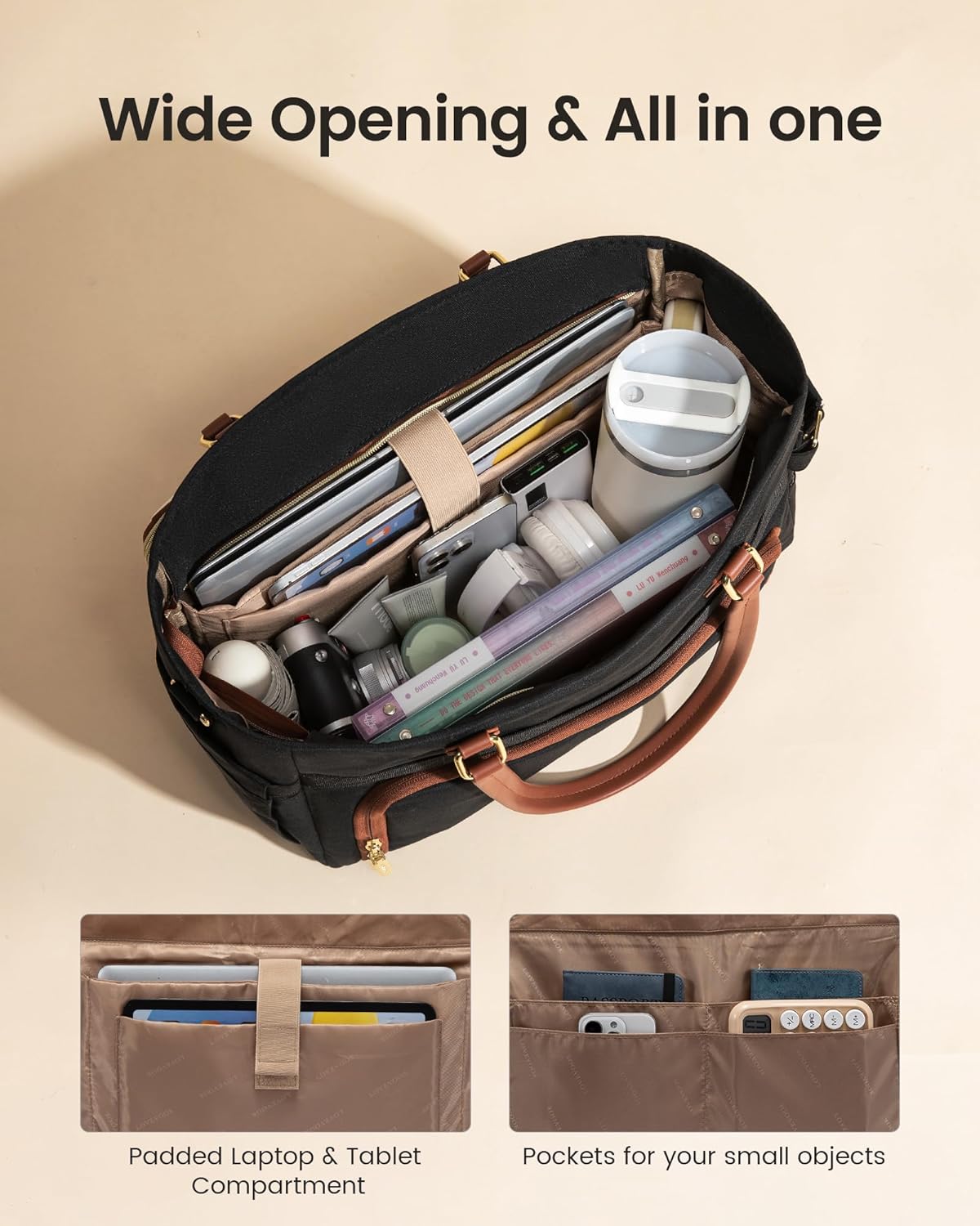 LOVEVOOK Teacher Tote Bag, Laptop Bag for Women with Large Cup Holder & Accordion File Area, Work Tote Bag for Business - Image 8