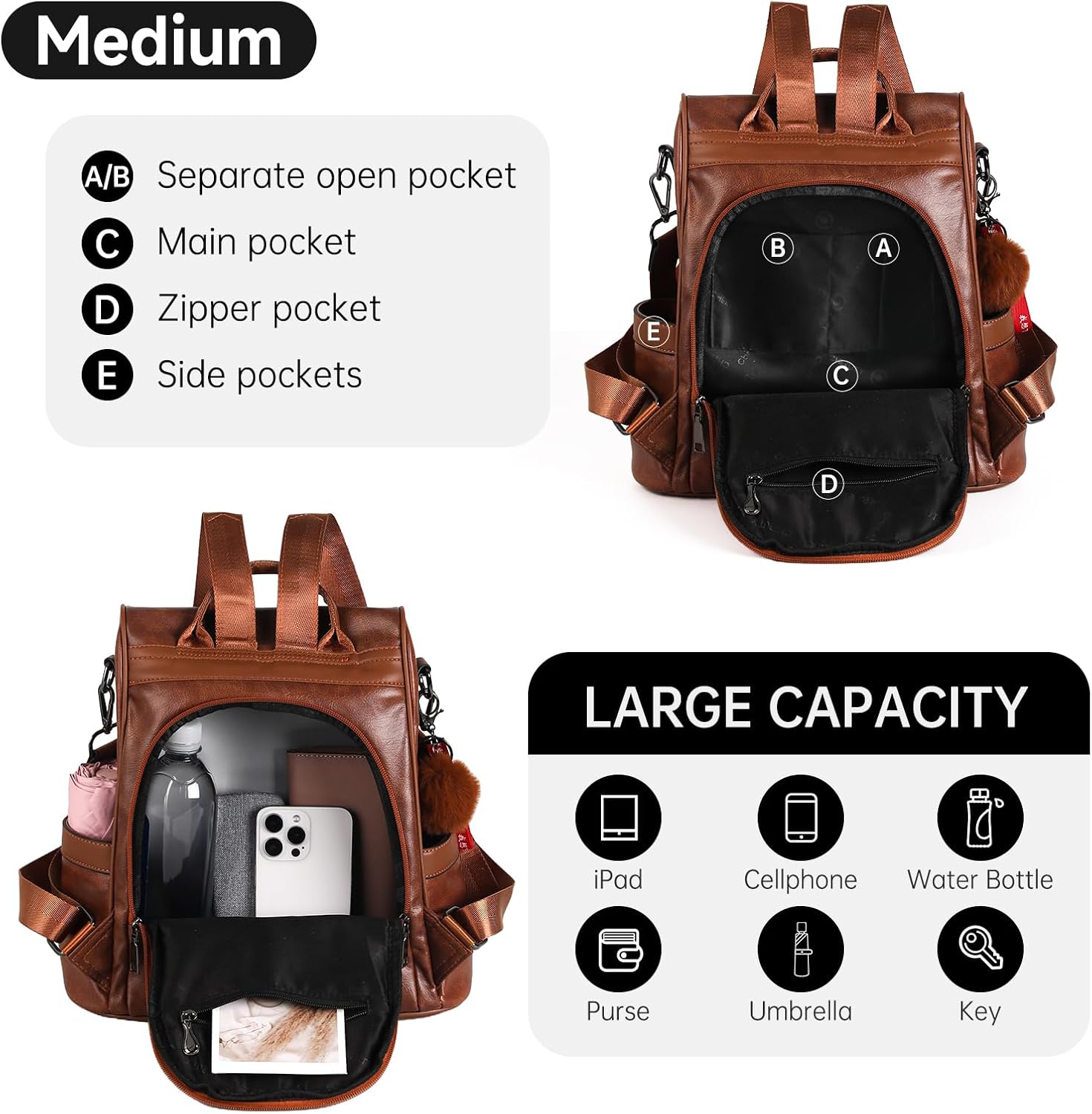 CHERUTY Women Backpack Purse PU Leather Anti-theft Casual Shoulder Bag Fashion Ladies Satchel Bags - Image 5
