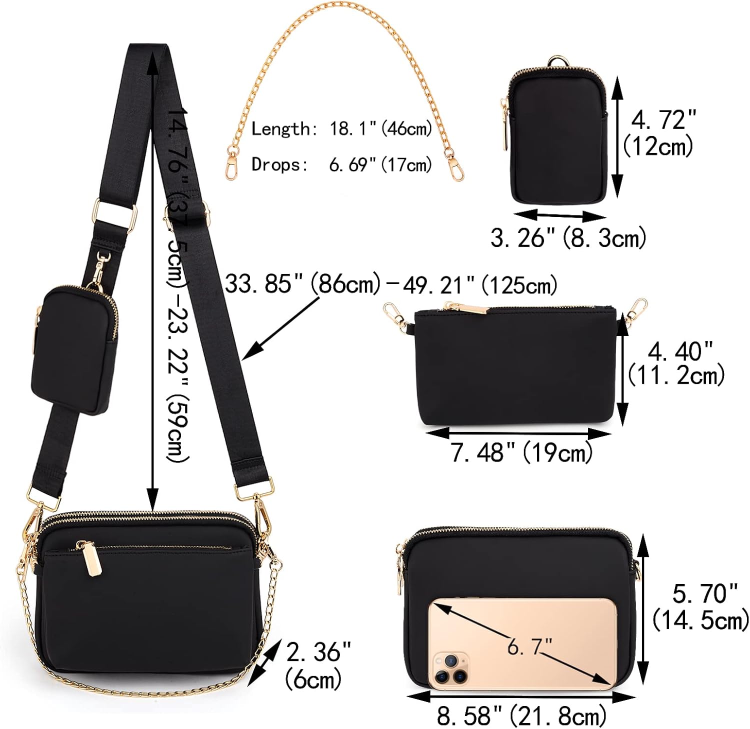 UTO Small Crossbody Bags for Women 3 in 1 Trendy Belt Purse Fashion Designer Mini Cute Sling Fanny Chest Pack - Image 7