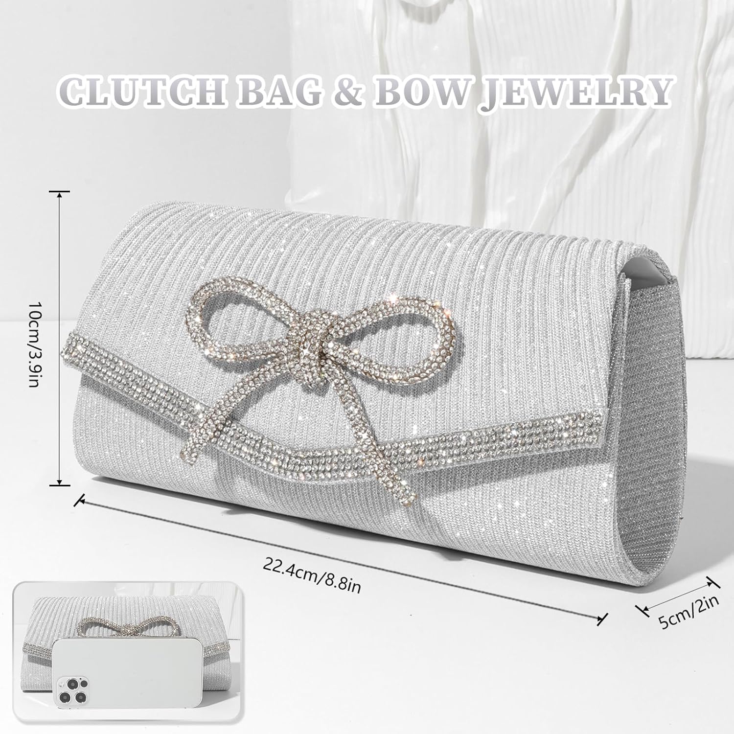 JIAN YA NA Elegant Bow Evening Clutch Purse for Women, Sparkly Glitter Rhinestone Wedding Prom Party Bag, Bridesmaid Cocktail Dressy Handbag for Bride & Special Occasions - Image 5