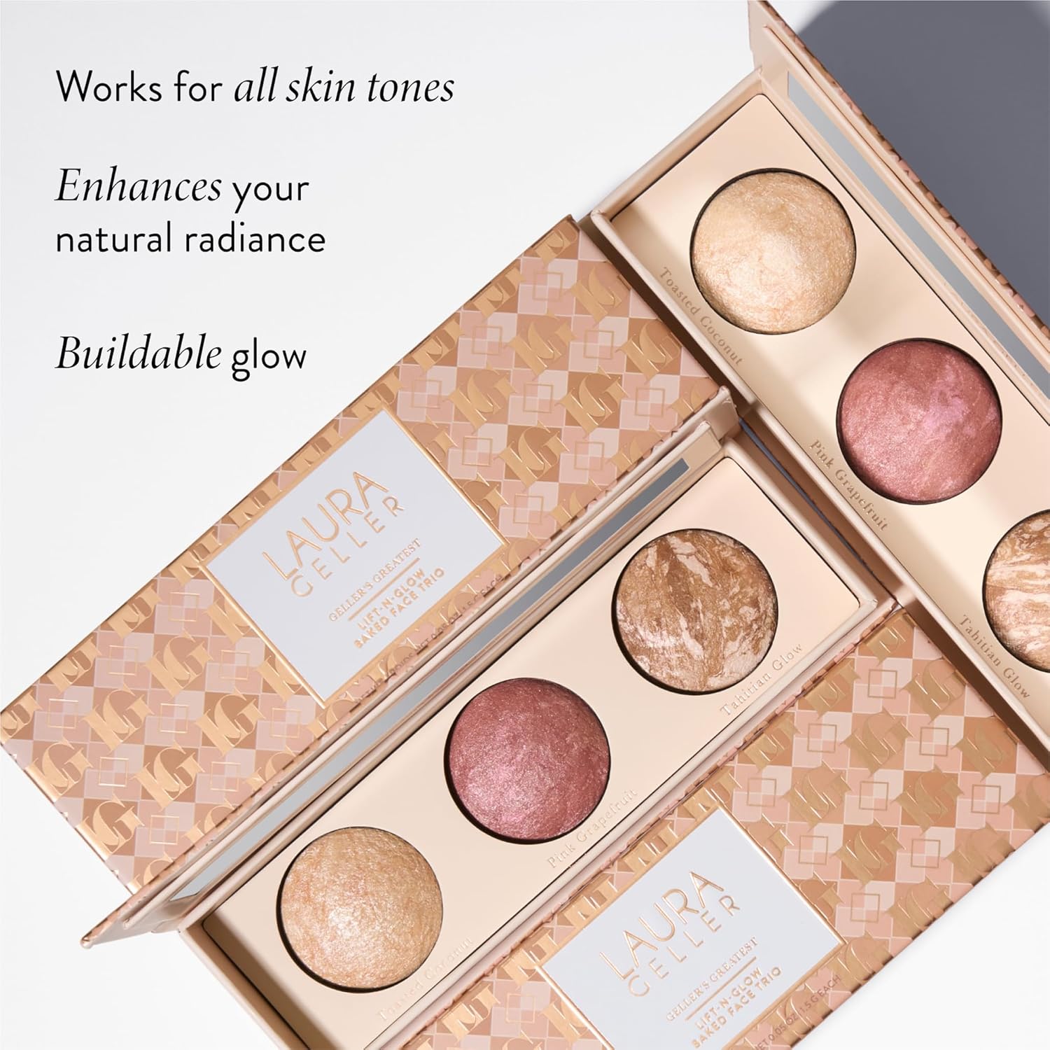 LAURA GELLER NEW YORK Geller's Greatest Lift-n-Glow Baked Trio Palette - Highlighter, Blush, Bronzer - All Skin Tones - Image 4