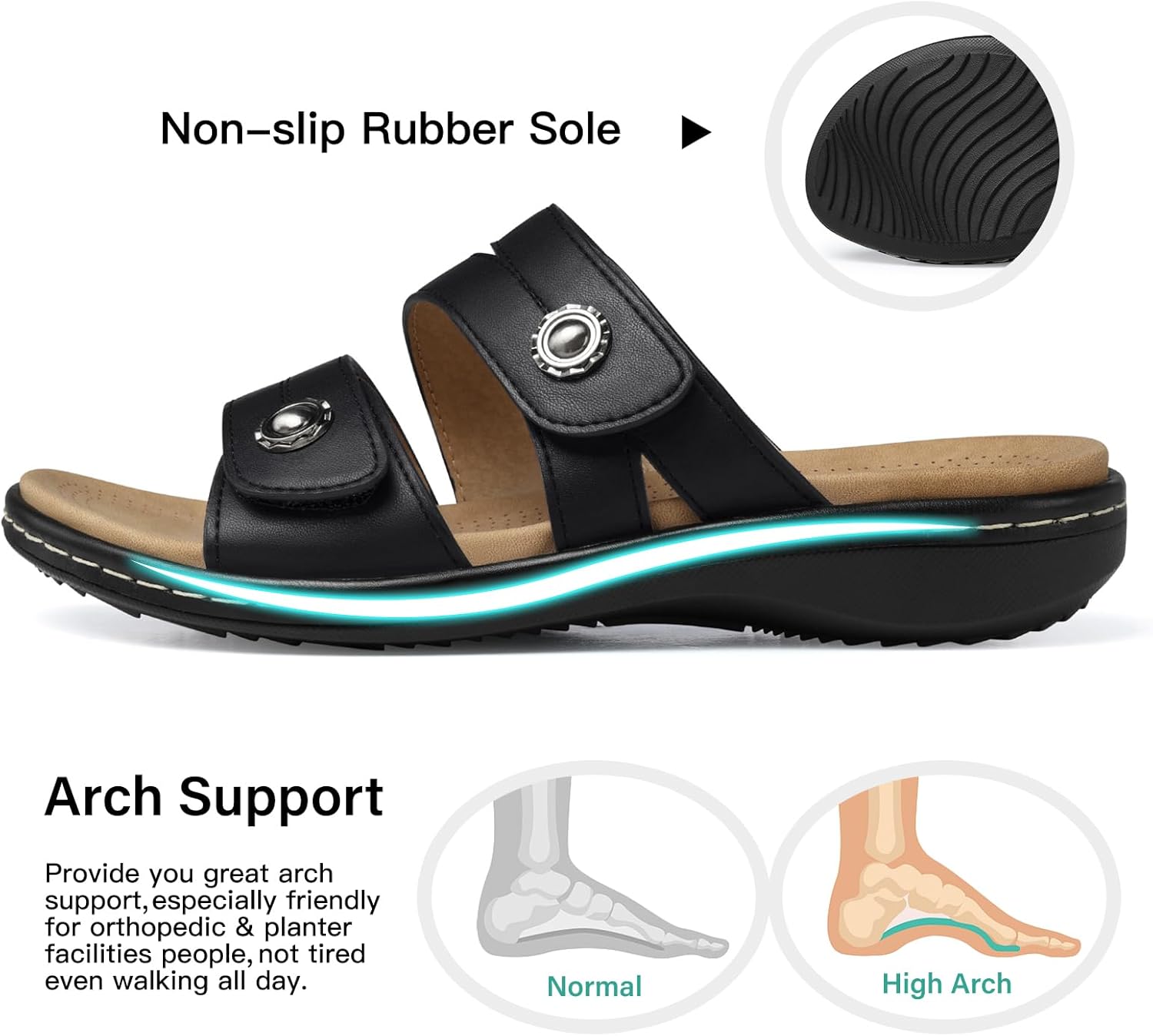 SHIBEVER Flat Sandals Women Dressy: Non Slip, Arch Support, Orthopedic, Plantar Fasciitis Comfortable Walking Sandal - Image 5