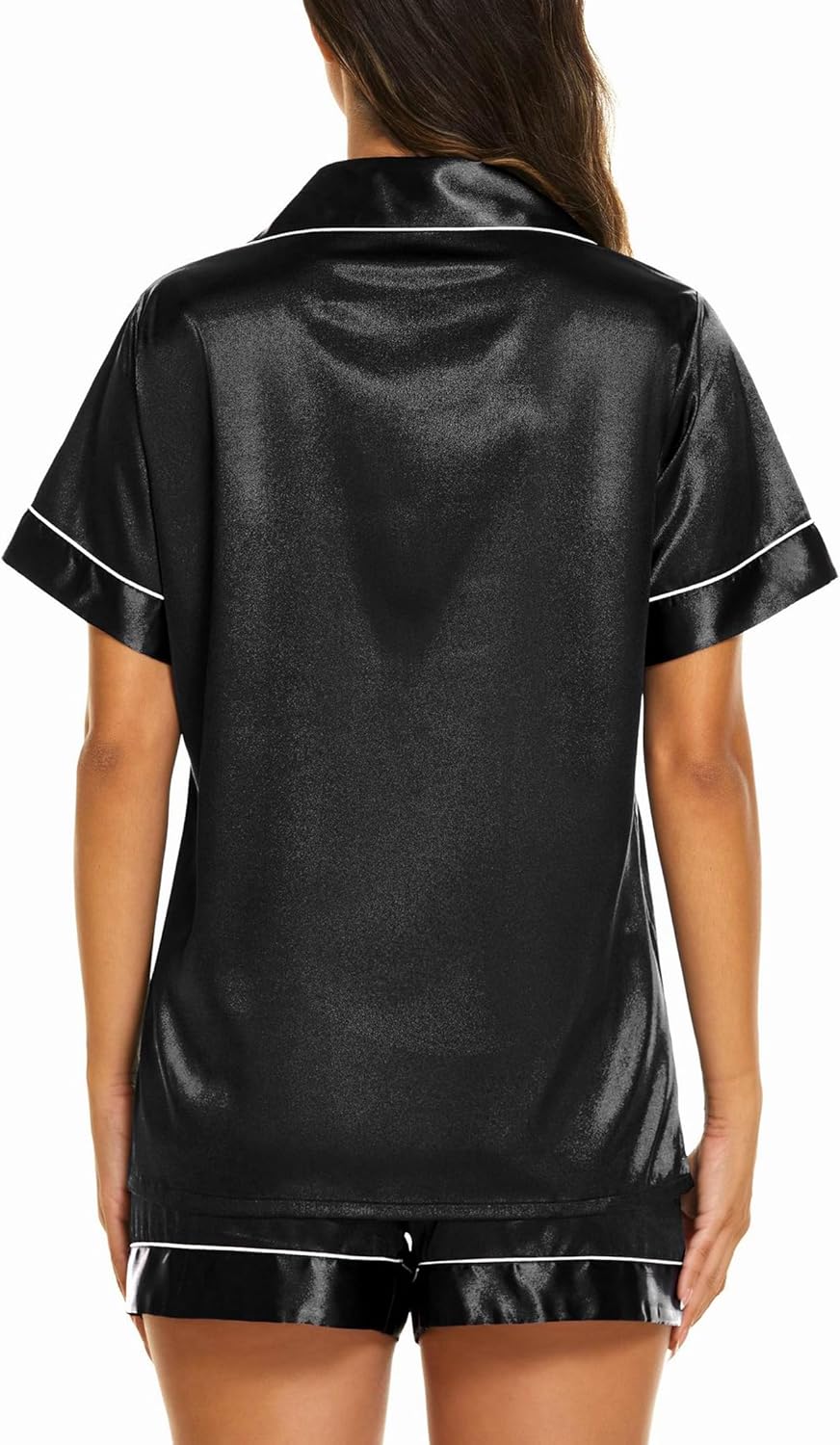 Ekouaer Silk Pajamas for Women Short Sleeve Sleepwear Soft Button Down Loungewear 2 Piece Satin Pjs Shorts Set - Image 3