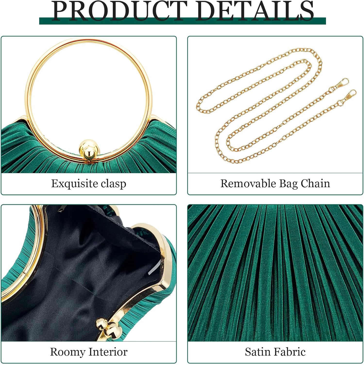 Clutch Purses for Women Pleated Evening Bag–Silk Handbag with Detachable Chain,Luxury Formal Clutch for Prom,Wedding,Dinner - Image 5