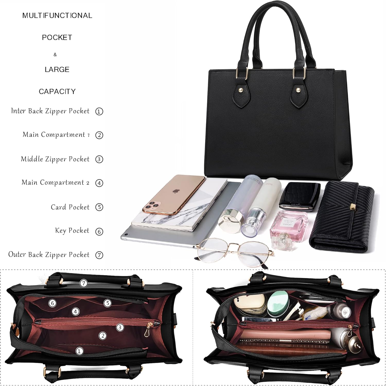 CHICAROUSAL Crossbody Purses and Handbags for Women PU Leather Tote Top Handle Satchel Shoulder Bags - Image 6