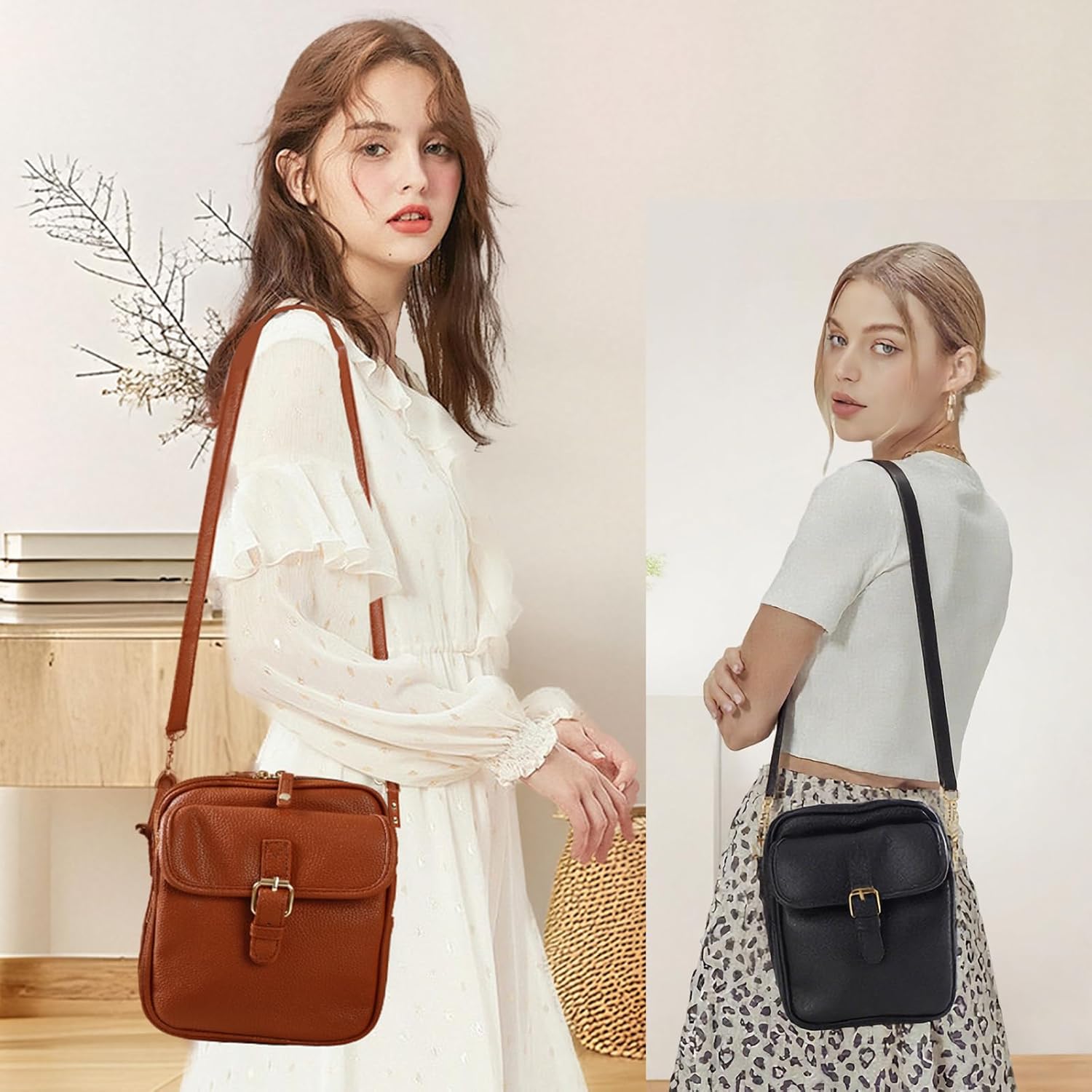 Leather Crossbody Bag for Women,Anti-Theft Messenger Bag with Large Capacity,Built-in Purse Card Slots Shoulder Sling Bag - Image 3