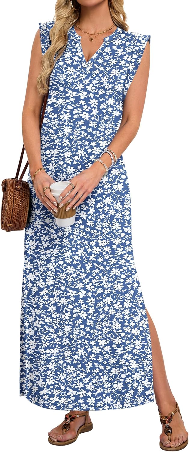 AUSELILY Women's V Neck Maxi Dresses, Straight-Cut Wrinkle-Free, Summer Split Sleeveless Vacation Dress with Pockets 2026 - Image 2