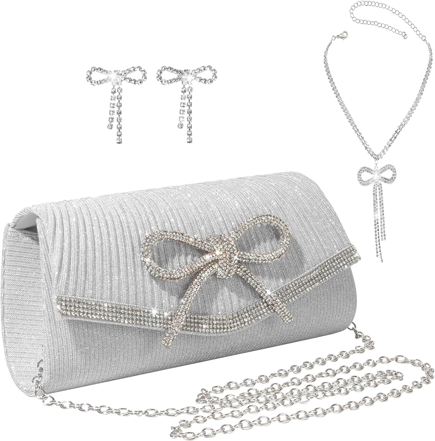 JIAN YA NA Elegant Bow Evening Clutch Purse for Women, Sparkly Glitter Rhinestone Wedding Prom Party Bag, Bridesmaid Cocktail Dressy Handbag for Bride & Special Occasions - Image 2