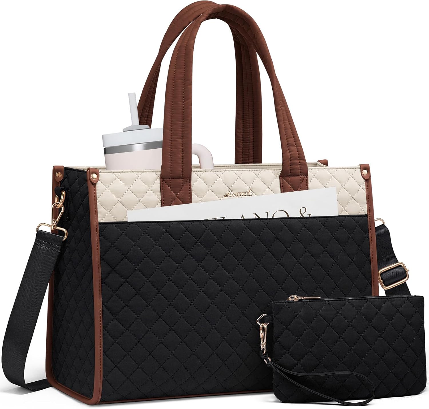 LOVEVOOK Laptop Bag for Women,15.6 Inch Laptop Tote Bag,Quilted Work Tote Bags Women, Professional Computer Business Teacher Tote Bag Office Briefcase Purse,Lightweight Shoulder Travel - Image 2